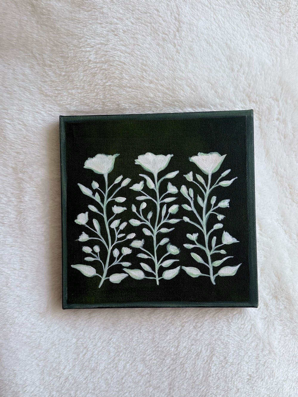 Original Fine Art Floral Painting - Green & White